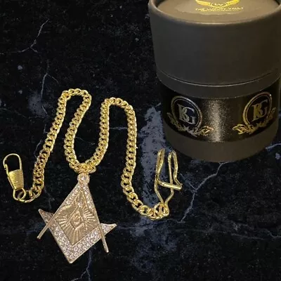 Freemason  Pocket Watch Chain Masonic  Crystal Symbol  Crystal  24k Gold Clad • $19.90