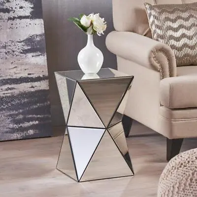 Glam Mirrored Side Table Hourglass Shaped Multi-Faceted Side Accent Assembled • $185.60