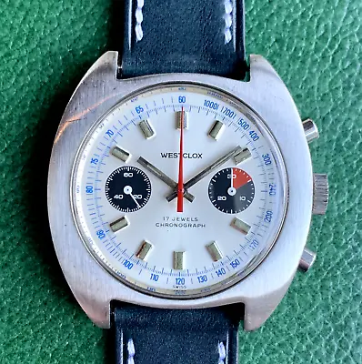 Vintage Westclox Jumbo 40mm Panda Dial Valjoux 7733 Stainless Steel Chronograph • $725