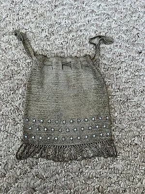 Vintage Antique Beaded Mesh Wrist Strap Flapper Bag • $35