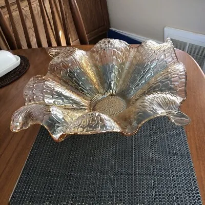 MURANO Style Lavorazione Gold Iridescent Large Glass Bowl. • $15