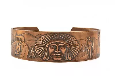 Contemporary Vintage Indian Chief Copper Molded Navajo Cuff Bracelet • $68