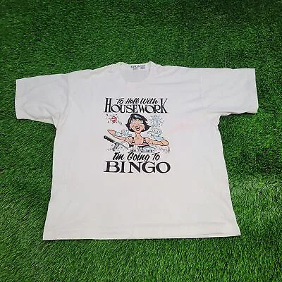 Vintage 90s BINGO Mom Joke Shirt Womens XL White Single-Stitch Adult-Humor USA • $14.25