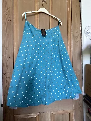 BNWT Swing Polka Dot Skirt Turquoise Taffeta Lining Size L • £12.50