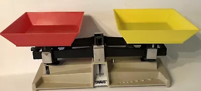 Ohaus School Balance Scale Classroom/Homeschool Red Yellow Trays Vintage Scale • $9.99