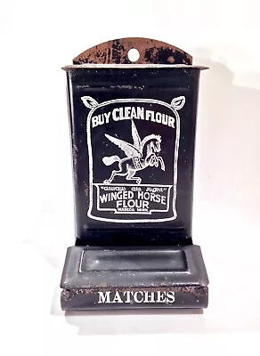 $125 • Buy Vintage Metal Match Holder Safe Winged Horse Flour Waseca Minnesota NICE Shape