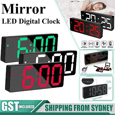 $15.45 • Buy Bedside Digital Clock LED Mirror Display Desk Table Time Alarm Modern Deco White