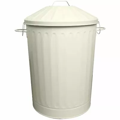 90L X-Large Colour Metal Dustbin House Garden Bin With Special Locking Lid Cream • £29.99