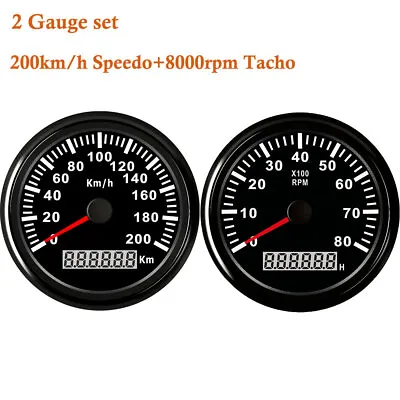 2 Gauge Set 0-200KMH GPS Speedometer 0-8000rpm Tachometer Red LED For Car Marine • $104.45