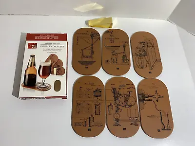$19.99 • Buy Vacu Vin Leather Double Coaster Serve Beer & Glass Together Bar History Set Of 6