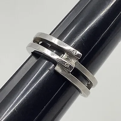 Vintage Estate Ladies Sterling Silver Ring W/ 2 Genuine Diamond Chips Size 8 • £33.25