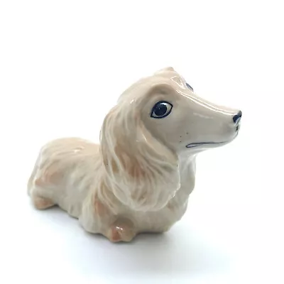Tan Light Brown Long Haired Dachshund Ceramic Figurine Gift For Dog Lovers • $7.15