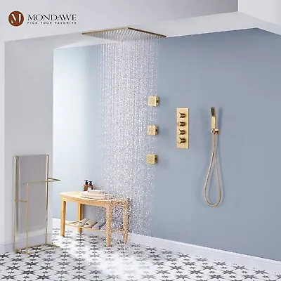 20  Thermostatic Shower Faucet Set Rain&Waterfall Head Combo Massage System Kit • $645