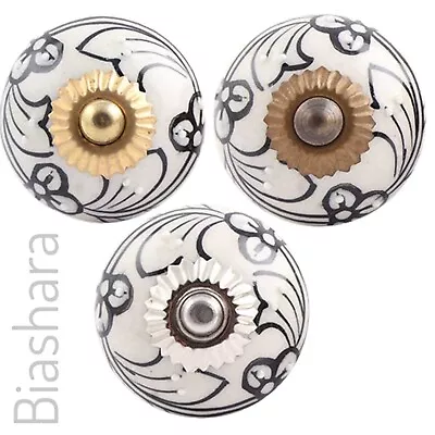 £2.35 • Buy Black Leaves CERAMIC DOOR KNOBS  Cupboard Handles Cabinet Drawer Vintage Floral