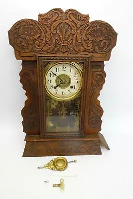 Antique Old Wood Wooden Oak Case Mantle Shelf Clock New Haven Conn. Parts • $168