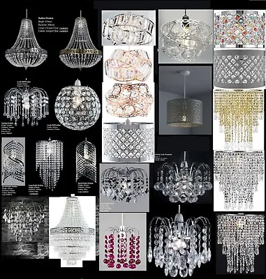 Chandelier Style Modern Ceiling Light Shade Droplet Pendant Acrylic Crystal Bead • £14.90