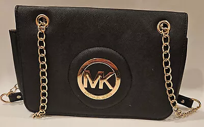 Michael Kors Fulton Flap Black Pebbled Leather Shoulder Bag Purse Excellent Con • $79.99