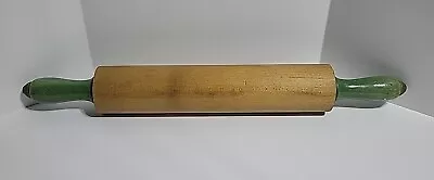 Vintage Munising Rolling Pin Green Wood Handles 18” Total  • $16.99