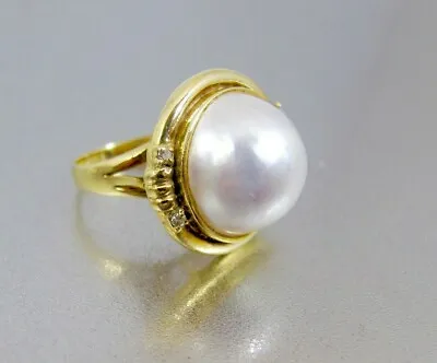 14K Mabe Pearl Diamond Ring Size 4.25 • $379.99