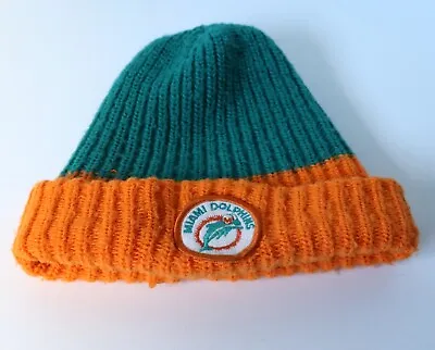 Vintage Miami Dolphins NFL Football Winter Hat With Old Logo Patch 1970s NICE! • $15.99