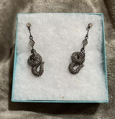 $20 • Buy Gun Metal Silver Tone Rhinestone Snake Earrings “ V By Eva 