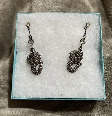 Gun Metal Silver Tone Rhinestone Snake Earrings “ V By Eva  • $20