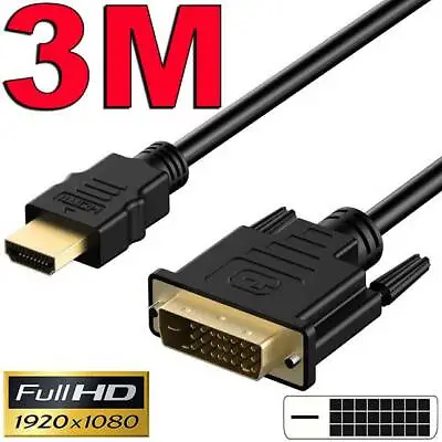 $8.95 • Buy 3m Gold HDMI To DVI-D 24+1 Pin Digital Cable Lead HDTV BluRay PS3 Xbox 360 TV