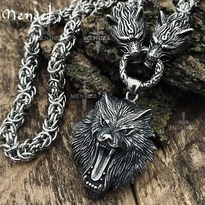 MENDEL Mens 30 Inch Stainless Steel Viking Wolf Head Pendant Necklace Heavy Men • $12.99