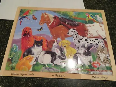 MELISSA & DOUG Wooden Jigsaw Puzzle PETS With Storage Tray 24 Pcs #320 CUTE! • $9.99