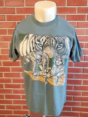 1998 Zoo White Tiger Short Sleeve Crewneck Vintage T Shirt Mens XL Cotton EUC • $19.99