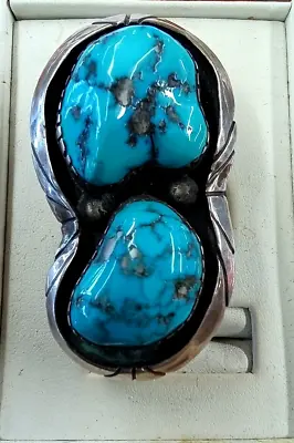 Silver Morenci Turquoise Cherokee Bear Ring • $300