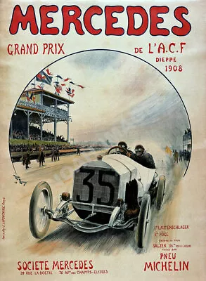 Mercedes Grand Prix ACF Vintage Auto Race Poster 12x16 • $7.95