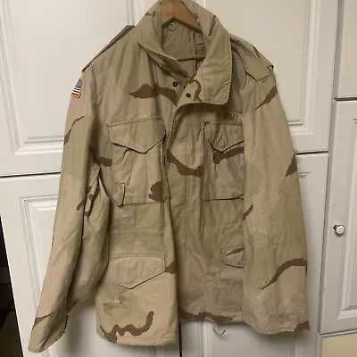 US Army Desert Camo M65 Field Jacket Cold Weather Coat Large Regular • $50