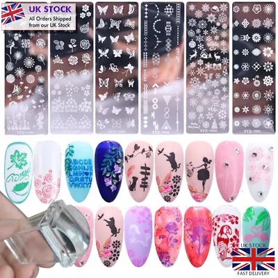 Nail Stamping Plate 2pcs Set - 36 Nail Designs Leaves Roses Dreamcatcher & More • £4.20