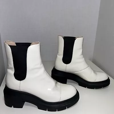 Stuart Weitzman Norah White Patent Leather Lug Sole Chelsea Boot 6.5 • $99.95