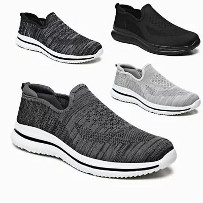 Mens Slip On Wide Fit Memory Foam Casual Walking Gym Sports Trainers Shoes Size • £17.99