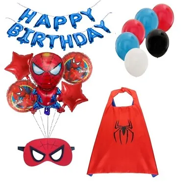 $10.99 • Buy Happy Birthday For Kids Spiderman Mask Cape Balloons Banner - Fast Shipping