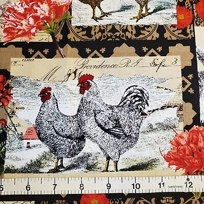Chicken Hens Rooster Farm Fabric Cotton BTY  By The Yard Farmhouse • $9