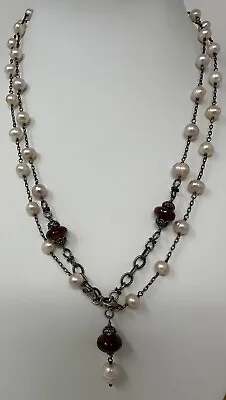 Chan Luu 925 Sterling Silver PINK Tourmaline Cultured Pearl Bead Long Necklace • £159.09