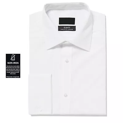 Ex Brand Mens White Shirts Plain Long Sleeve Formal Classic Slim Business New • £14.97