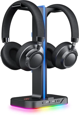 $50.66 • Buy RGB Gaming Headphone Stand Desk Dual Headset Hanger Base With Phone Holder & 2 U