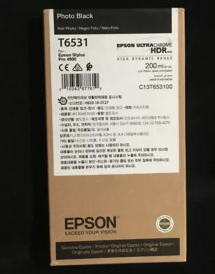 Sealed Genuine Epson 200mL Ink Cartridge T6531 Photo Black 4900 Printer Exp/2025 • $59.99