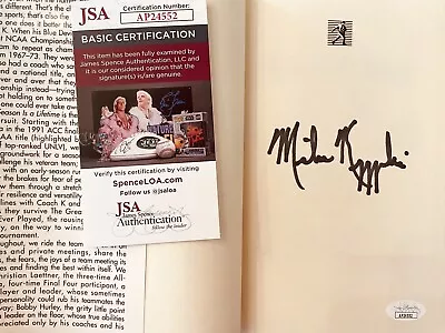 Mike (Coach K) Krzyzewski Signed Auto A Season Is A Lifetime Hardcover Book JSA • $234.56