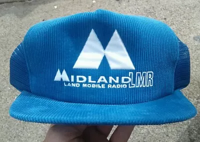 Vintage Midland LMR Land Mobile Radio Corduroy Hat Snapback Cap - Blue New • $13.80