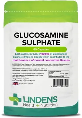 £7.49 • Buy **Lindens GLUCOSAMINE SULPHATE 2KCI  1000mg Capsules (60) JOINTS Health