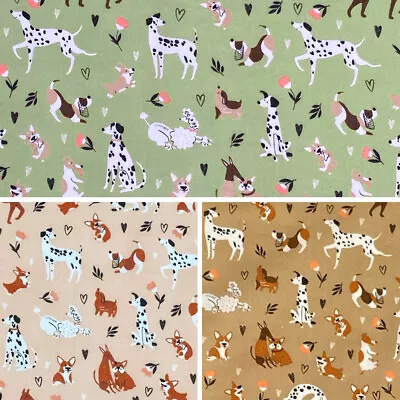 Polycotton Fabric Dogs Daisies Daisy Dog Doggy Puppy Animals Floral • £1.50