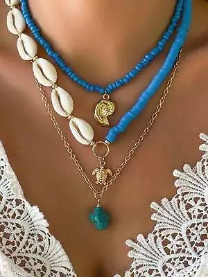 3pcs/Set Vintage Turquoise Metal Necklace Sea Shell & Turtle Pendant Soft Clay • $5.32