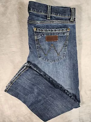 Wrangler Retro Jeans Mens 38x30 Blue Denim Slim Boot WLT77LY • $24.95