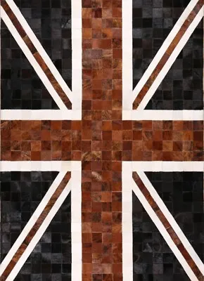 Hide Are Rug 6’ X 9’ English Flag . Rare High Quality Cowhide Hand Stiched As Is • £638.50