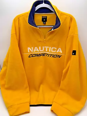 Vtg Men's Nautica Competition Fleece 1/4 Zip Pullover Fleece Yellow Sz XL • $50